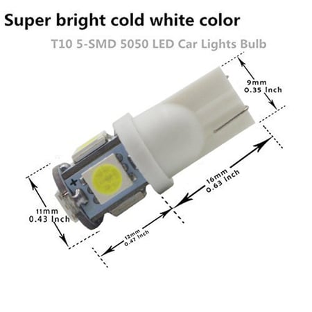 20x T10 5050 W5W 5 SMD 194 168 LED White Car Side Wedge Tail Light Lamp Bulb 12v
