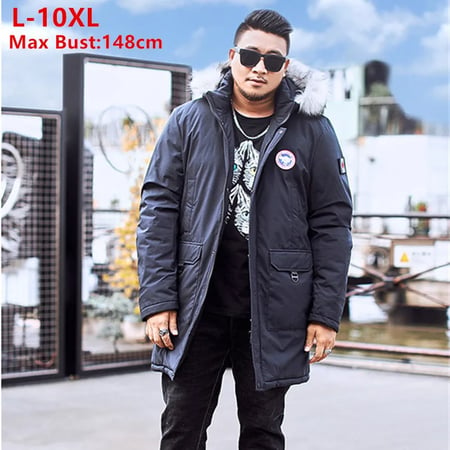Mens Warm Cotton Coat Winter Hooded Zipper Down Jacket Thickened Plus Size Mid Length Outwear L-9XL