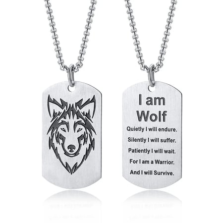 Stainless Steel Tribal Wolf Animal Design Mens Dog Tag Necklace or Keychain 