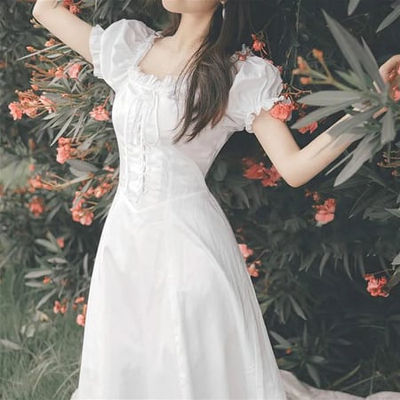 French Vintage Midi Dress Women New Summer Elegant Square Collar Puff Sleeve White Fairy Dress Retro One Piece Dress Korean Buy French Vintage Midi Dress Women New Summer Elegant Square