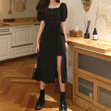 French Elegant Dress Women Autumn Casual Gothic Square Collar Puff Sleeve Chic Vintage Party Dress One Piece Dress Korean Buy French Elegant Dress Women Autumn Casual Gothic Square Collar Puff