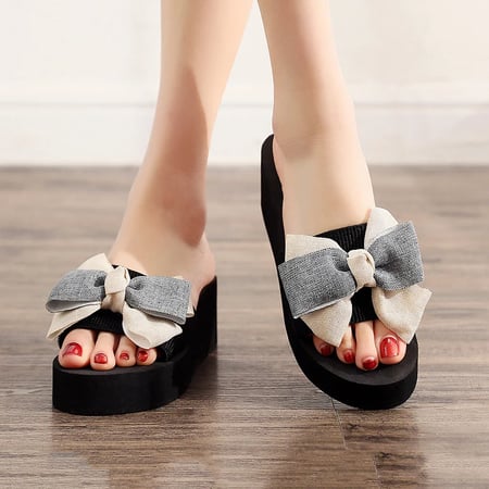 Women Bowknot Slip On Slippers Sliders Ladies Summer Platform Flat Sandals Shoes 