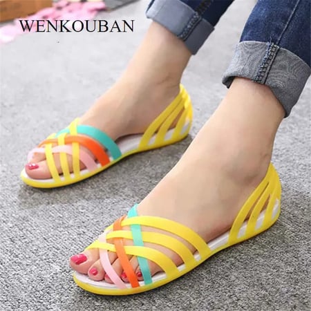 WOmen's Candy Color Jelly SLip On Loafers Summer Sandals Flats SLippers Shoes