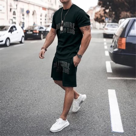2021 Casual Sport Set for Mens Plus Size Two Piece Tops Shorts Suit Short Sleeve Fit Tee Shirts Short Pants Set 