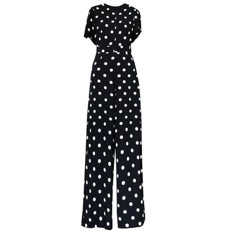 Women S Fashion Jumpsuit For Summer Overall Hot Sale Thin Polka Dot Wide Leg Pants Loose Slimming Half Sleeve Tops Black White Buy Women S Fashion Jumpsuit For Summer Overall Hot Sale Thin
