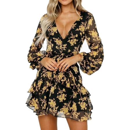 Women's Floral V Neck Mini Dress Ladies Holiday Beach Lace Short Sleeve Sundress Women's Floral V Neck Mini Dress Ladies Holiday Beach Lace Short Sleeve Sundress