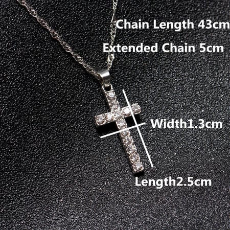 Hip Hop Alloy Cross Pendant Necklace Iced Out Rhinestone  Silver Tone Crucifix