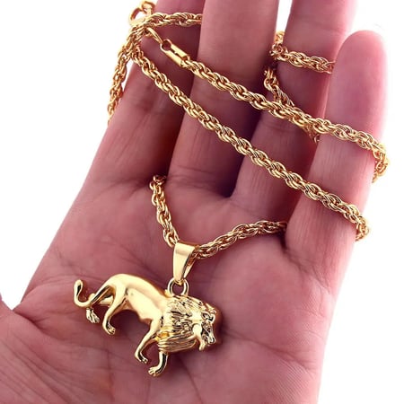 Gold Lion Necklaces Pendants Women Men Hip Hop Jewelry Statement Metal Alloy Long Chain Necklace Punk Style 