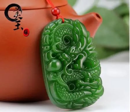 Natural Green Hand-carved Chinese Hetian Jade Pendant Dragon 