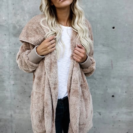 STORTO Womens Plus Size Coat Winter Warm Hoodie Coat Wool Zipper Solid Cotton Outwear