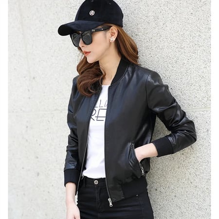 New Spring Women Motorcycle PU Leather Bomber Jacket Loose Student Biker Coat