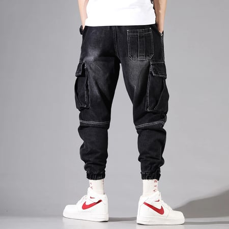 Fashion Streetwear Men Jeans Light Blue Loose Fit Multi Pockets Cargo Pants Harem Jeans Men Embroidery Designer Hip Hop Joggers Buy Fashion Streetwear Men Jeans Light Blue Loose Fit Multi Pockets