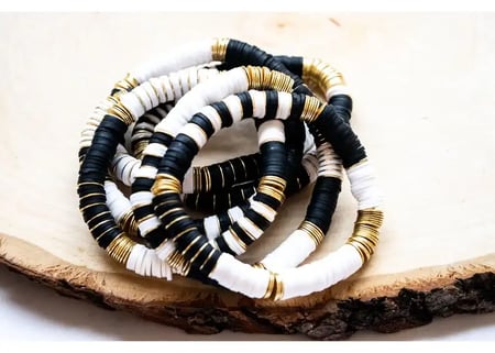Boho Colorful Beaded Polymer Clay Elastic Bracelet Stretch Disc Beads Jewelry 