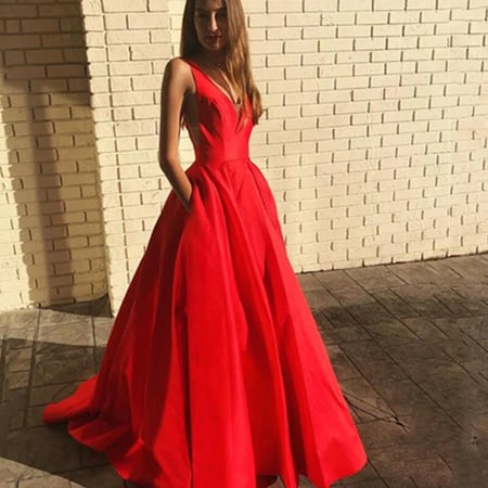 Red v neck formal dress Clearance