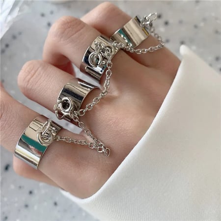 Kpop Punk Cool Egirl Multi Layer Adjustable Chain Four Fingers Open Silver Color Rotate Rings For Men Women Bff Party Jewelry Buy Kpop Punk Cool Egirl Multi Layer Adjustable Chain Four Fingers Open