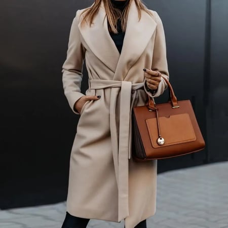 Womens Winter Wool Coat Lapel Collar Long Slim Warm Open Stich Casual Wool Blend Pocket Outerwear Womens Winter Wool Coat Lapel Collar Long Slim Warm Open Stich Casual Wool Blend Pocket Outerwear