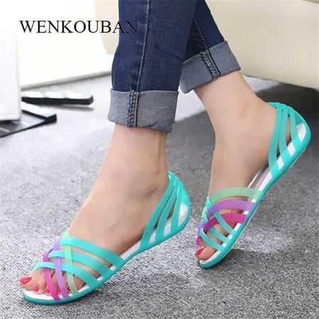 WOmen's Candy Color Jelly SLip On Loafers Summer Sandals Flats SLippers Shoes
