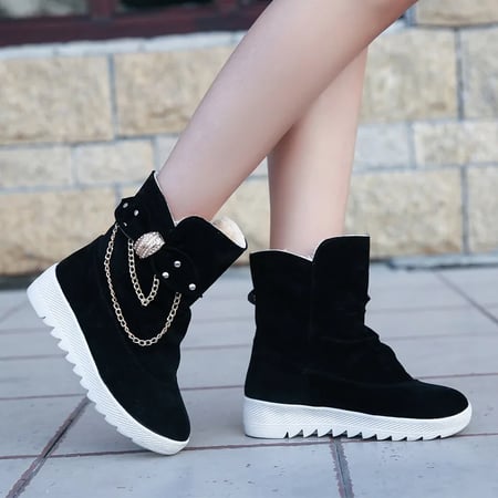 Womens Round Toe Mid Calf Fold Slouch Boots Lady Casual Slip On Boots Shoes Size