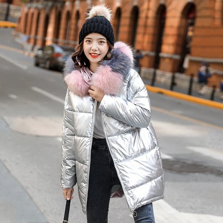 Long Woman Winter Coats And Jackets Shiny Plus Size Hooded Thick Solid With Fur Collar Puffer Jacket Casual Women S Parkas 2020 Fur Collar Puffer Jacket Casual, Winter Coats Plus Size 2020
