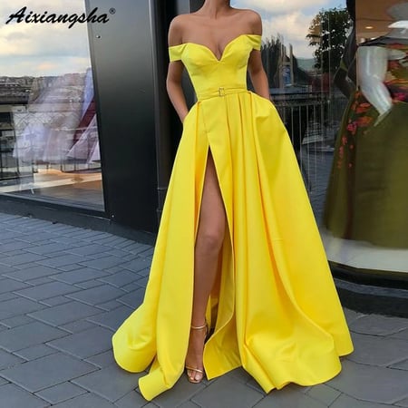 Off the shoulder yellow prom dress Clearance