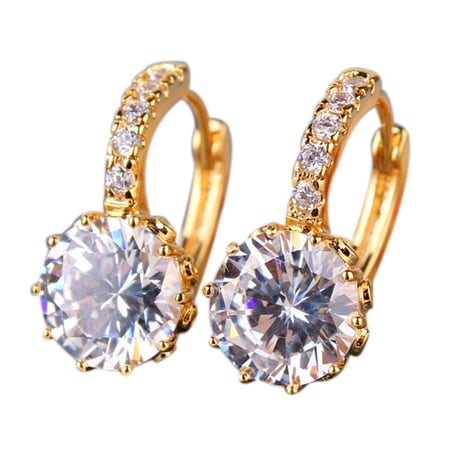 24K Yellow Gold Plated Womens Clear Crystal Lever Back Huggie Hoops Earrings Wedding Jewelry
