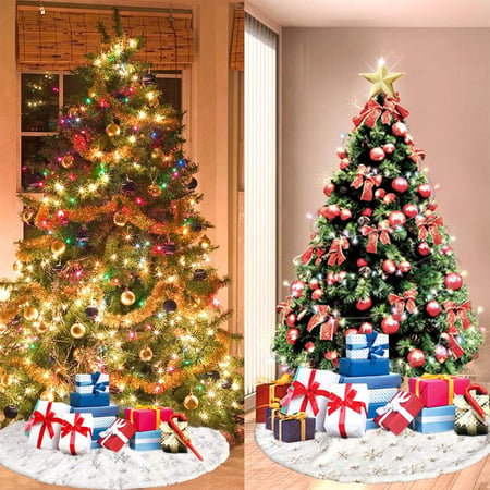 122CM Long Snow Plush Christmas Tree Skirt Base Floor Mat Cover Xmas Party Decor