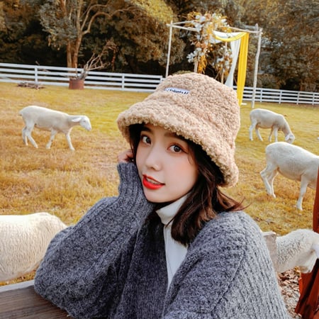 New Fashion Autumn Winter All-Match Plush Lamb Wool Fisherman Hat Lovely Solid Color Accessories Vintage Lamb Lovely Plush Bucket - buy New Fashion Autumn Winter All-Match Plush Lamb Wool Fisherman