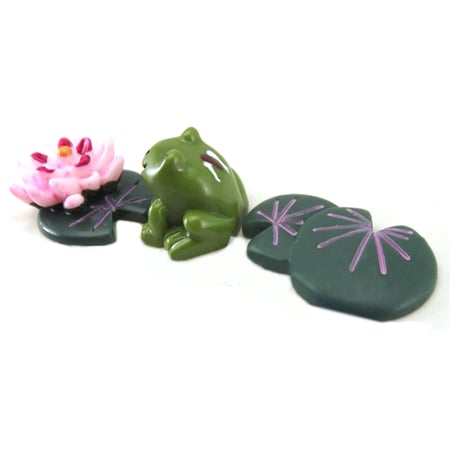 3Pcs Miniature Resin Lotus Leaf Flower Frog Set DIY Desktop Decorations