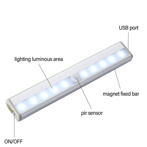 USB Rechargeable PIR Motion Sensor 10/20LED Night Light Wall Wardrobe Lamp 