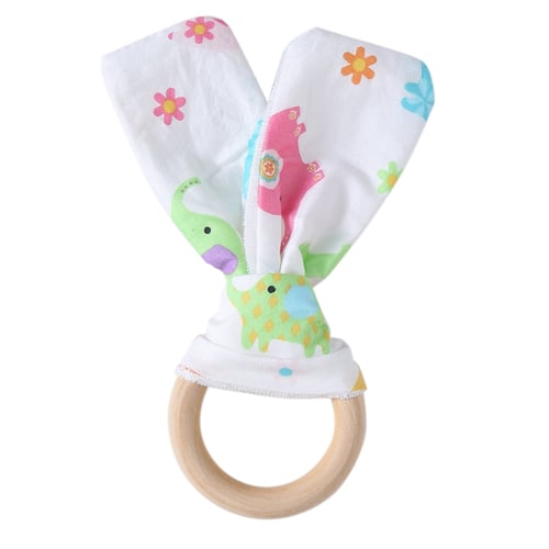 Infant Baby Feeding Saliva Towel Dribble Triangle Bandana Bibs Wood Teether Ring 