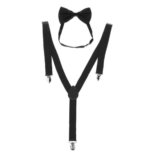 Unisex Stripe Bow Tie Elastic Y-shape Braces Adjustable Clip-on Party Suspenders