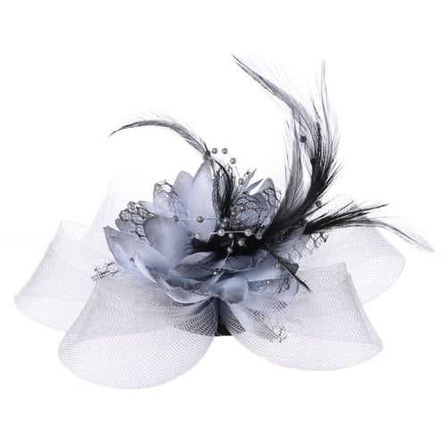 Silver Flower Feather Bead Corsage Hair Clips Fascinator Hairband and Pin