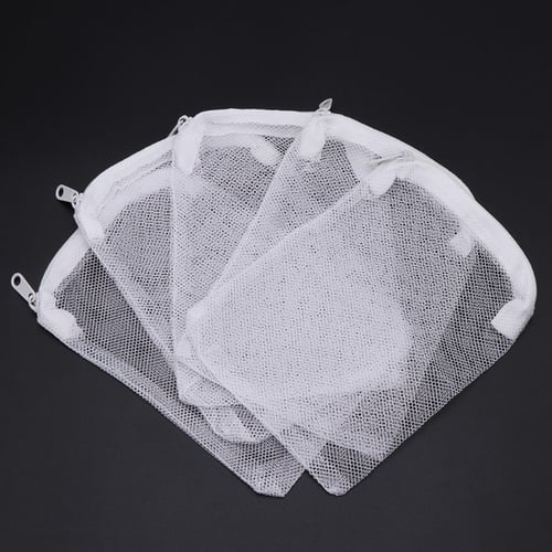 5x White Mesh Aquarium Filter Zppered Net Bag Fish Tank Zip Filter Media Bags 