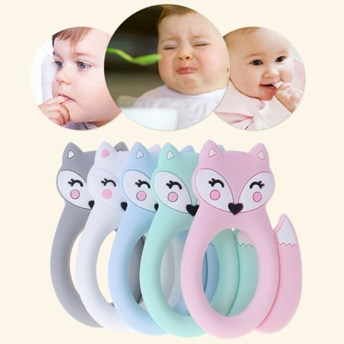 Baby Teether Cartoon Fox Teething Ring Silicone DIY Pendant Supplies Chew Toys 