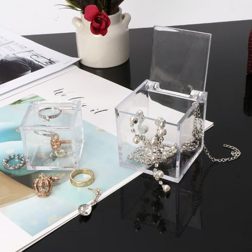 Clear Acrylic 5 Sided Jewelry Display Storage Box Case Square Cube Props Box New 