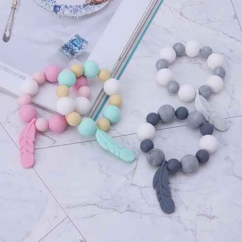 Food grade Silicone Feather Teether Baby Chew Teething Beading Necklace 