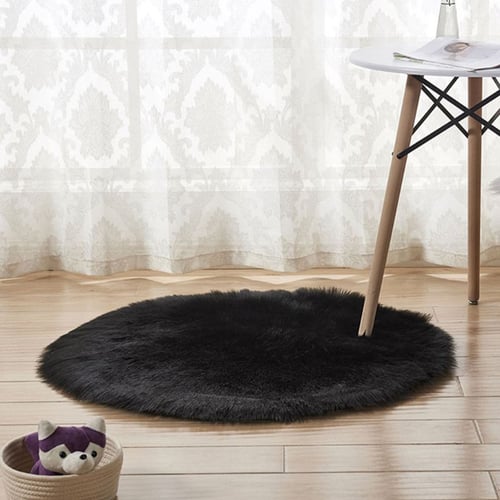 Artificial Wool Faux Fur Hairy Carpet Round Rug Chair Cover Bedroom Floor Mat 