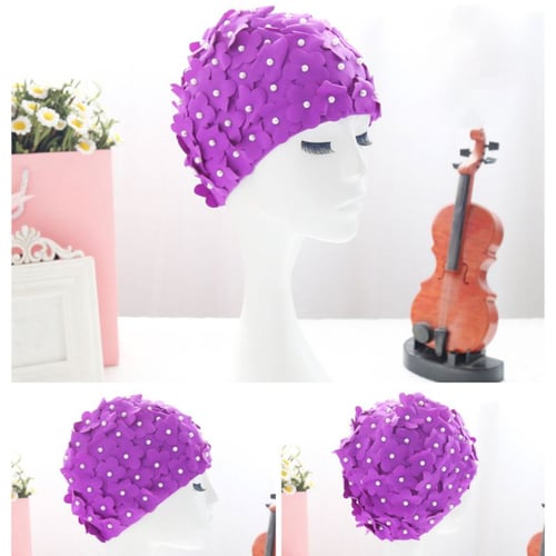 1XAdult Swimming Cap Cute Creative 3D Flower Waterproof Protect Soft Breathable 