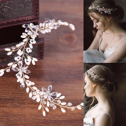 1m Bride Headband Wedding Pearl Bridal Handmade Hair Band Accessories Headdress
