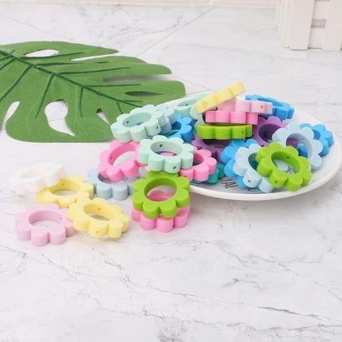 5 Pcs Silicone Beads Sunflower Teething Necklace DIY Baby Teether Non Toxic Safe 