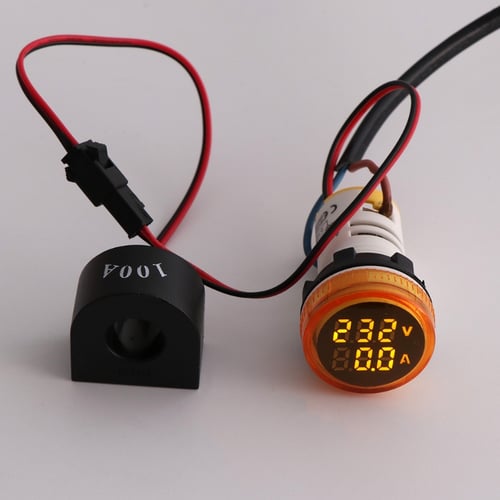 Digital Voltmeter Ammeter 22mm Round 0-100A Voltage Volt Amp Monitor 