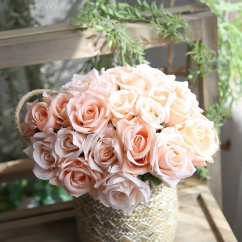 9Pcs/Set Artificial Rose Silk Flower Wedding Bouquet Wedding Party Home Decors