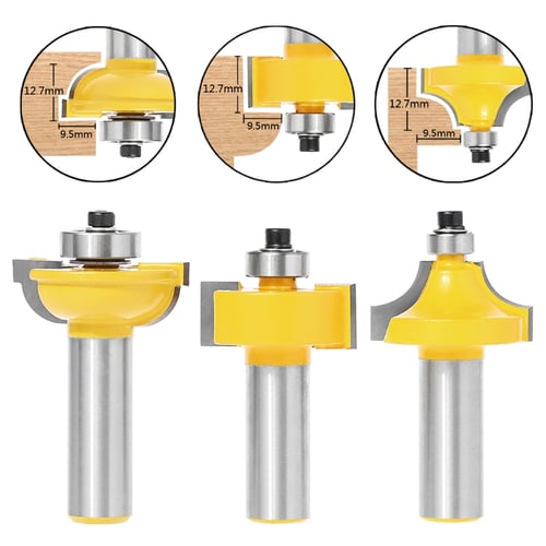 3× Glass Door Router Bits Set Round Over Bead 1/2" Shank Woodworking Cutter Tool