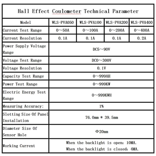 DC300V 100A 200A 400A LCD Hall Effect Coulometer Voltmeter Ammeter Sensor Meter 