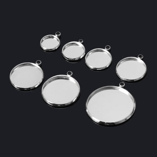 50pcs Silver Blank Round Bezel Tray Base for Cabochon Necklace Pendants