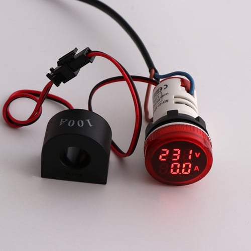 220V AC 22mm Round LED Digital Display Voltage Meter Ampermeter Monitor Tester 