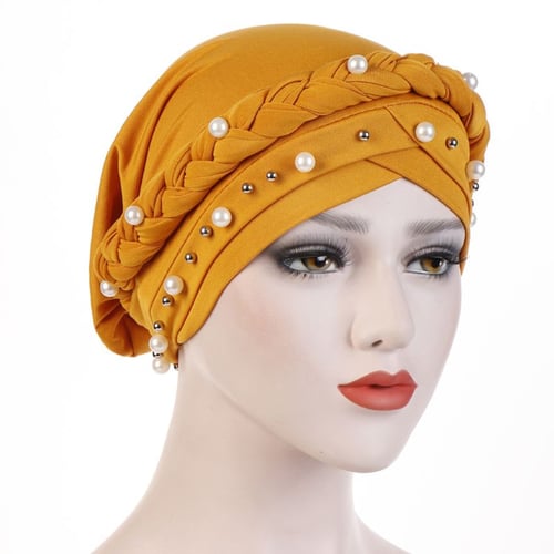 Muslim Hat Women Beanies Turban Lace Flower Beads Islamic Head Scarf Chemo Cap 