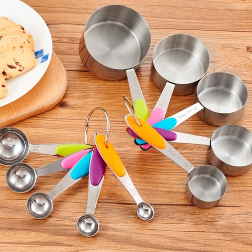 5PCS Stainless Steel Measuring Cups and Spoons Set Kitchen Baking Gadget Tool 