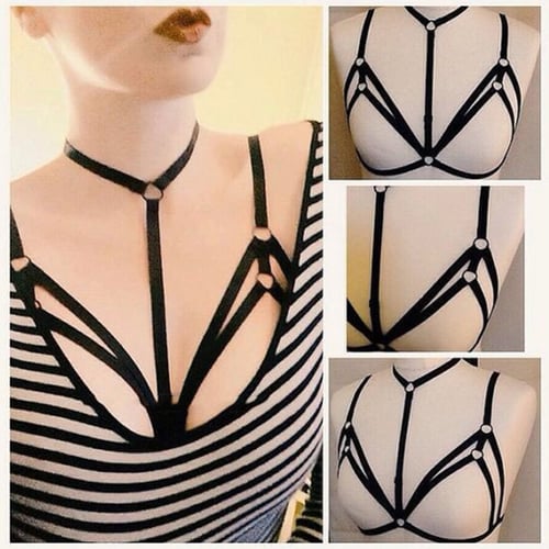Women Goth Lingerie Elastic Harness Cage Bra Cupless Bondage Body Chain Belt Women Goth Lingerie Elastic Harness Cage Bra Cupless Bondage Body Chain Belt
