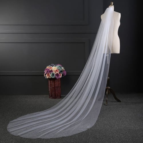 White 3 M Long Trailing Two Layers Simple Cathedral Wedding Veils Bridal Veil With Comb Wedding Veil Accessories for Bride